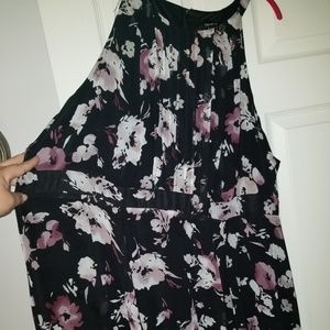 Black flowered print dress, hi-low